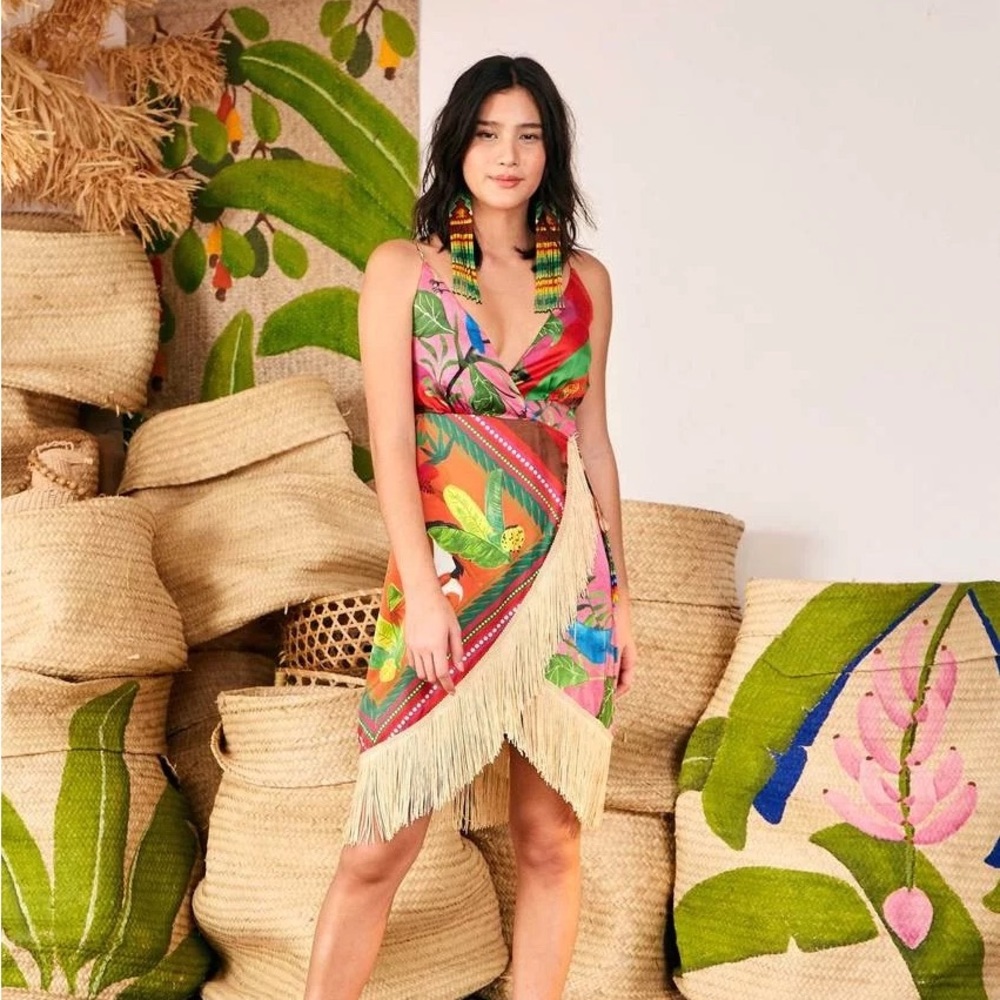 Farm Rio mixed scarves summer wrap dress